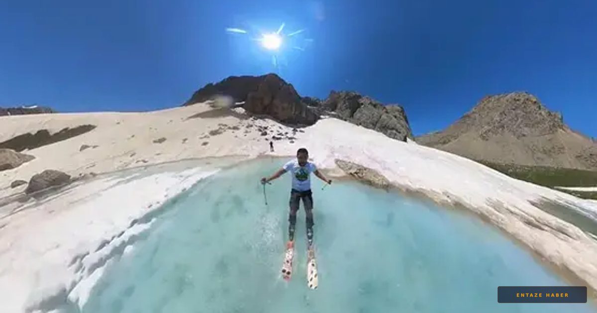 2500 Metrede Adrenalin Patlaması: Buzul Gölünde Kayak Yaptı