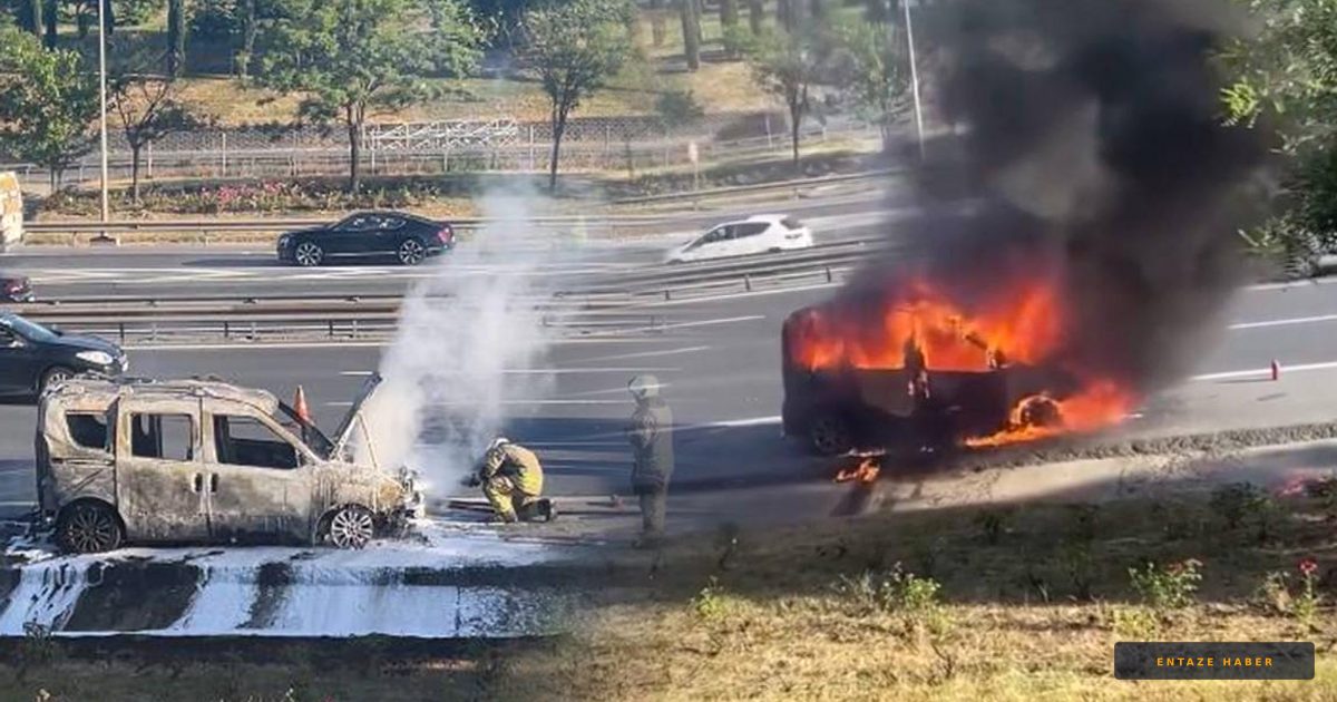 Esenyurt TEM Otoyolu'nda Korku Dolu Anlar: Seyir Halindeki Araç Kül Oldu