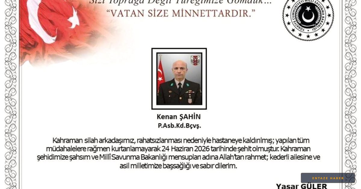 Fırat Kalkanı’ndan Acı Haber: Piyade Astsubay Kıdemli Başçavuş Kenan Şahin Şehit Düştü