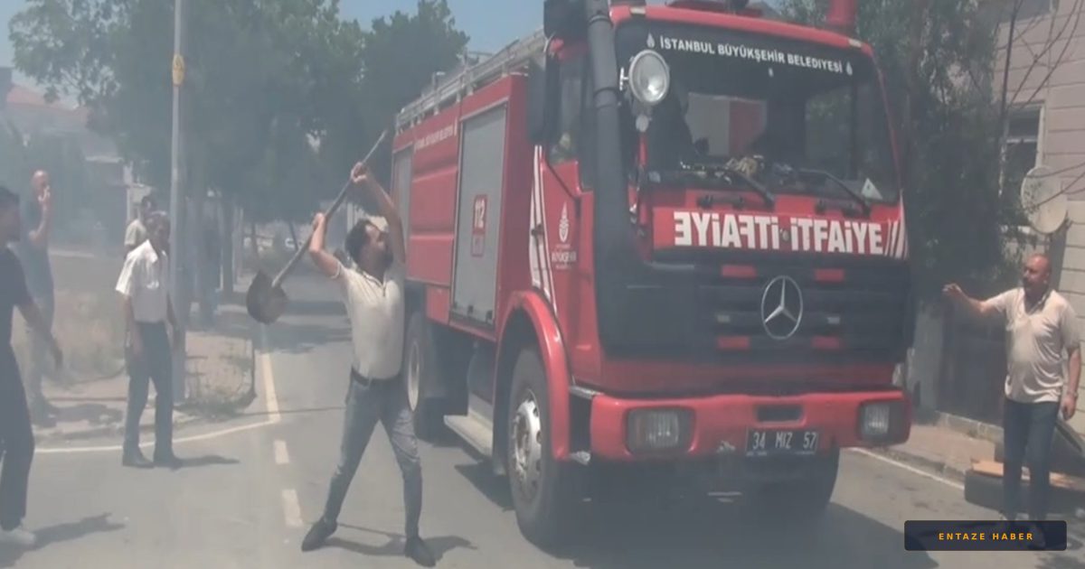 Silivri'de İtfaiye Ekiplerine Şok Saldırı: Kürekle İtfaiye Aracına Vurmaya Çalıştı